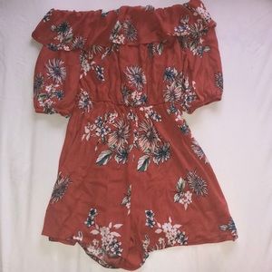 off the shoulder orange romper